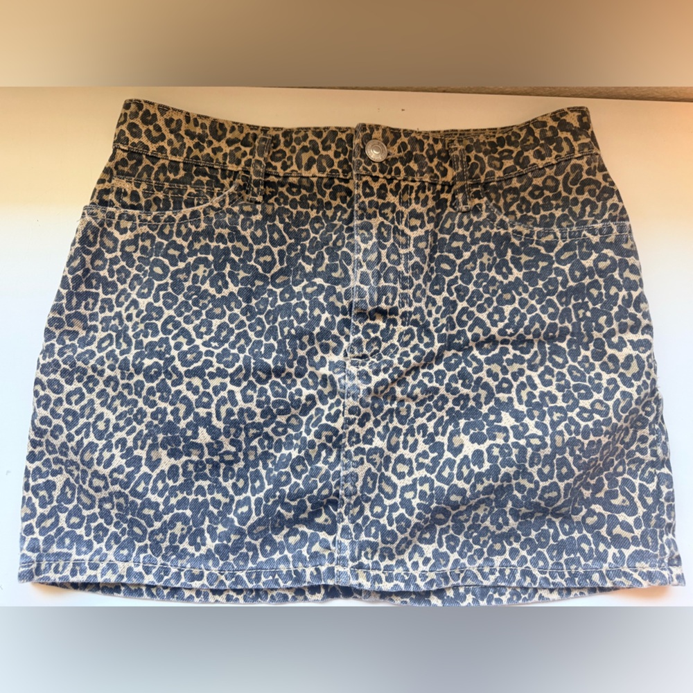 Leopard Print Denim Mini Skirt - MNG Mango